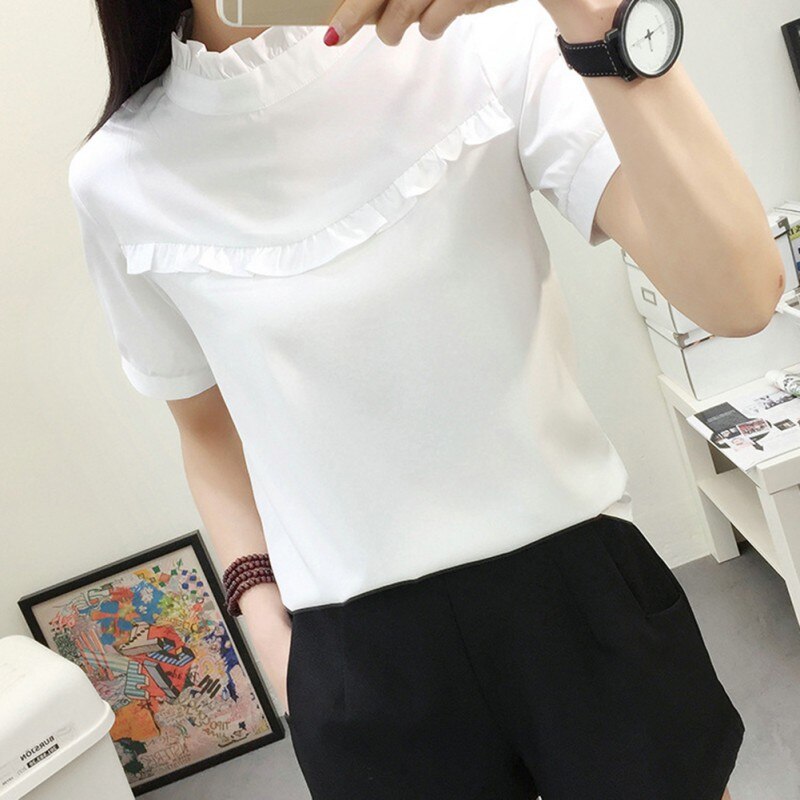 Women's Chiffon Blouse Spring Summer Elegant O Neck Ladies Office Shirts Korean Fashion Casual Slim Tops Solid Color