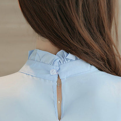 Women's Chiffon Blouse Spring Summer Elegant O Neck Ladies Office Shirts Korean Fashion Casual Slim Tops Solid Color