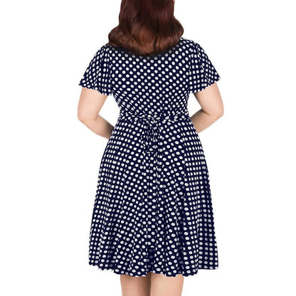 Women's Dress V-neck Short-Sleeve Polka Dot Printed Belt Dress Casual A-line Summer Dress Ladies High Waist Elegant Plus Size BB4