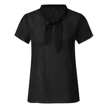 將圖片載入圖庫檢視器 Women Elegant Blouse Short Sleeve Bow Chiffon Shirts Summer Tops Office Shirts Chemisier Femme Womens Tops And Blouses
