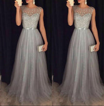 Load image into Gallery viewer, Women Elegant Formal Evening Party Mesh Sleeveless High Waist Sequins Shinning Wedding Ball Prom Gown Long Dress
