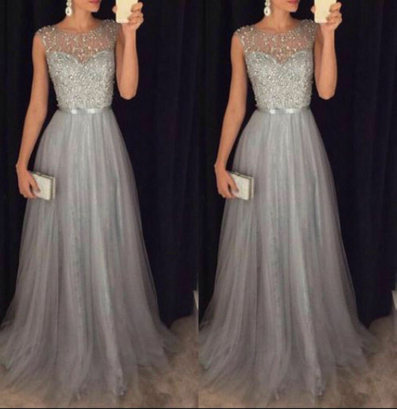 Women Elegant Formal Evening Party Mesh Sleeveless High Waist Sequins Shinning Wedding Ball Prom Gown Long Dress