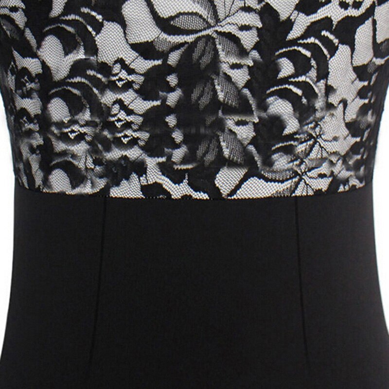 Women Fashion Lace Patchwork Formal Business Slim Pencil Dress O-Neck Sleeveless Ladies Work Office OL Party Knee-Length Dress