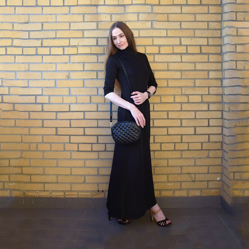 Women's Plus Size Maxi Dress Asymmetrical Western Style Turtleneck Pullover Stretchy Black Knitting Oversize Long Dress Split