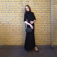 將圖片載入圖庫檢視器 Women&#39;s Plus Size Maxi Dress Asymmetrical Western Style Turtleneck Pullover Stretchy Black Knitting Oversize Long Dress Split
