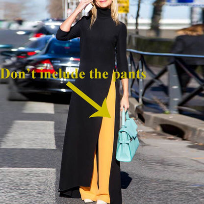 Women's Plus Size Maxi Dress Asymmetrical Western Style Turtleneck Pullover Stretchy Black Knitting Oversize Long Dress Split