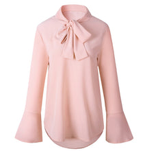 Load image into Gallery viewer, Women&#39;s Flare Long Sleeve Chiffon Blouse Bow Irregular Pure Ruffle Fashion Blouses New 2019 Autumn Casual Black Pink Tops Shirts
