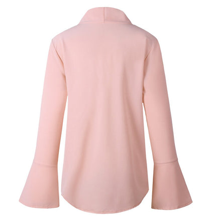 Women's Flare Long Sleeve Chiffon Blouse Bow Irregular Pure Ruffle Fashion Blouses New 2019 Autumn Casual Black Pink Tops Shirts