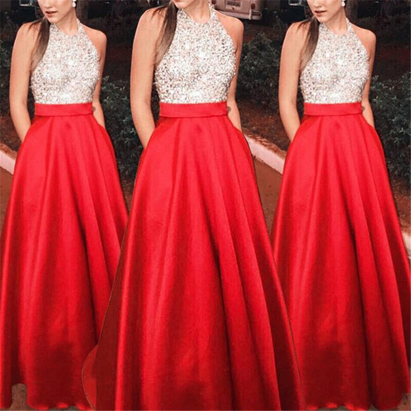 Women Formal Long Maxi Dress Elegant Woman Ethnic Style Stitching Evening Party Ball Prom Gown Sequins Dress 2019 New Dresses