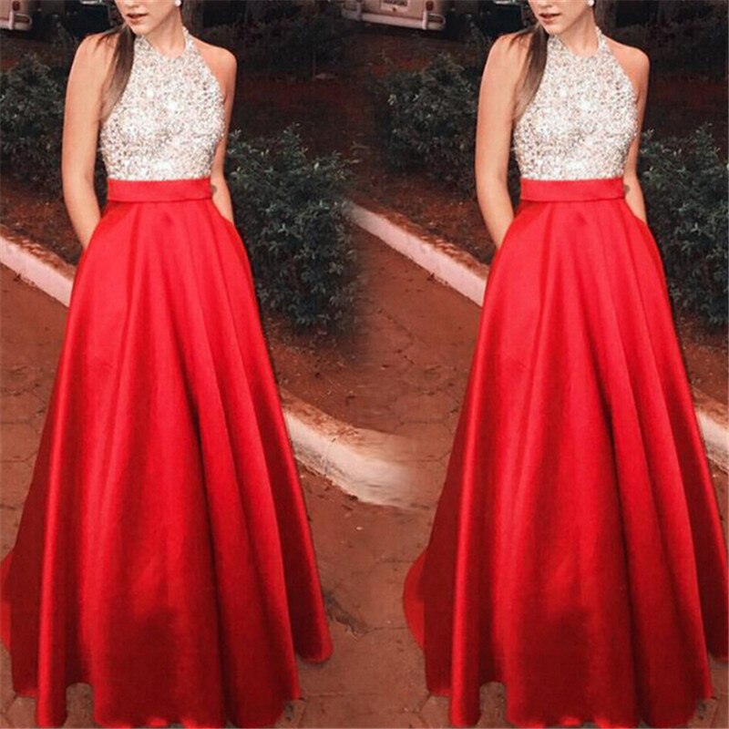 Women Formal Long Maxi Dress Elegant Woman Ethnic Style Stitching Evening Party Ball Prom Gown Sequins Dress 2019 New Dresses