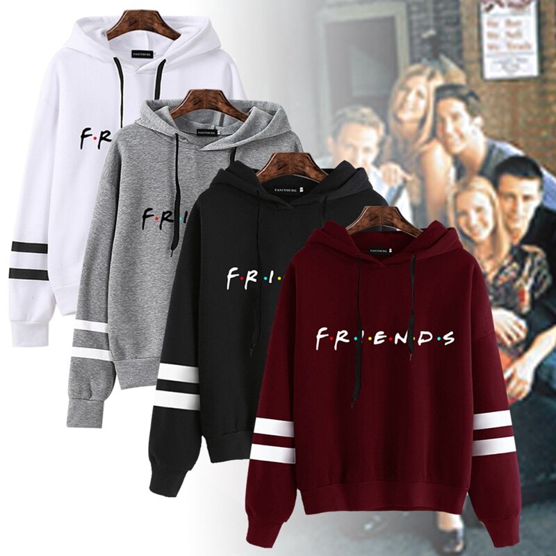 Women's Friends Hoodie Sweater Harajuku Letters Print Pocket Warm Thicken Pullovers Hip Hop Loose Solid Female Sweatshirts