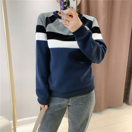 Women's New Contrast Color Striped Sports Leisure Knitted Sweater