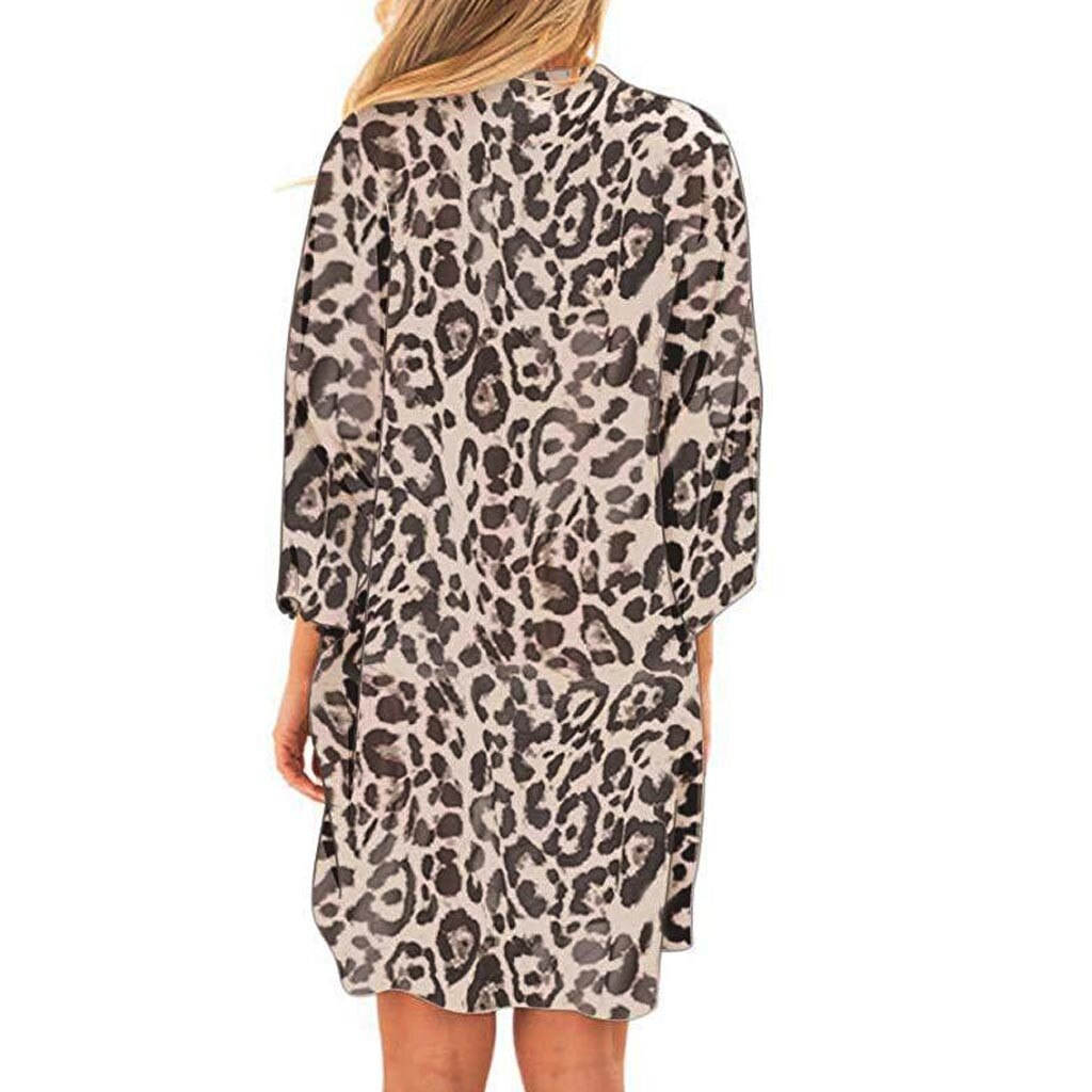 Women's Leopard Print Cover Casual Blouse Tops  Kimono Bikini Cardigan Capes Cover #20