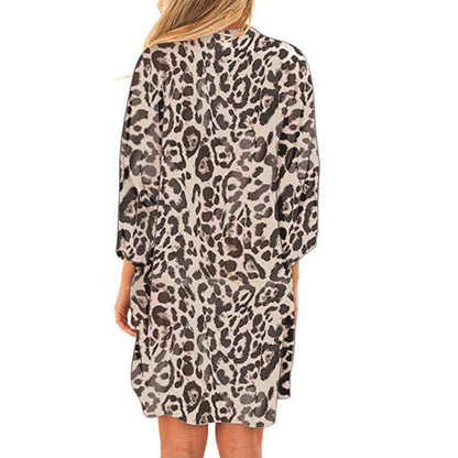 Women's Leopard Print Cover Casual Blouse Tops  Kimono Bikini Cardigan Capes Cover #20