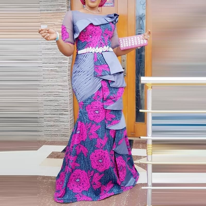 Women Long Maxi Dress 2019 Off Shoulder Female Ruffles Evening Christmas Party Robe African Purple Dinner Dresses