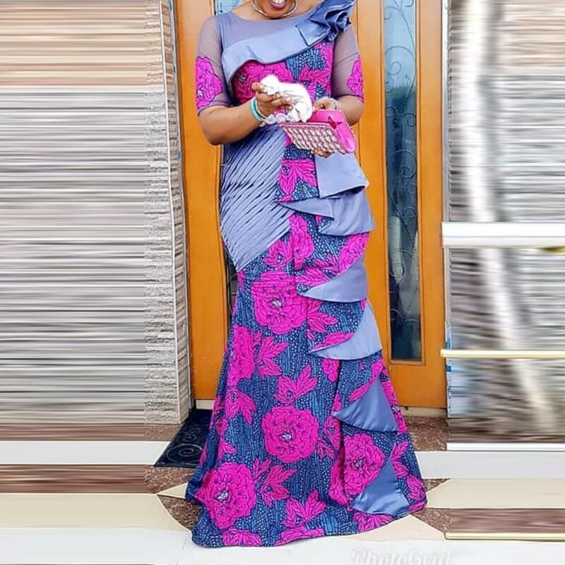 Women Long Maxi Dress 2019 Off Shoulder Female Ruffles Evening Christmas Party Robe African Purple Dinner Dresses