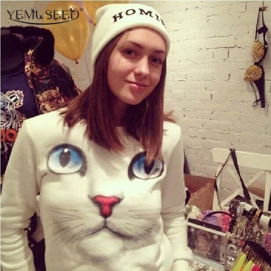 Women New Winter 3D Beads Cat Sweatsmer Harajuku Venta 2015 Para Mujer Sudaderas Hoodies Pullovers Coat WMH41