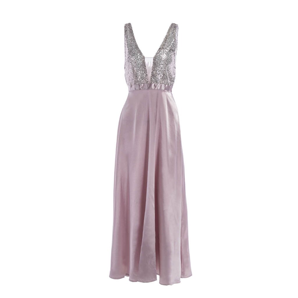Women Sequined Dress Pink Prom Party Ball Gown Evening V Neck Long Dress Elegant Fashion bodycon dresses women party night
