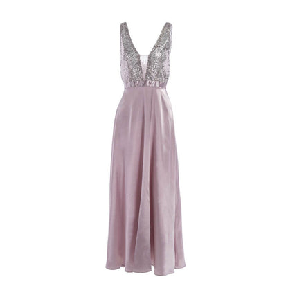 Women Sequined Dress Pink Prom Party Ball Gown Evening V Neck Long Dress Elegant Fashion bodycon dresses women party night