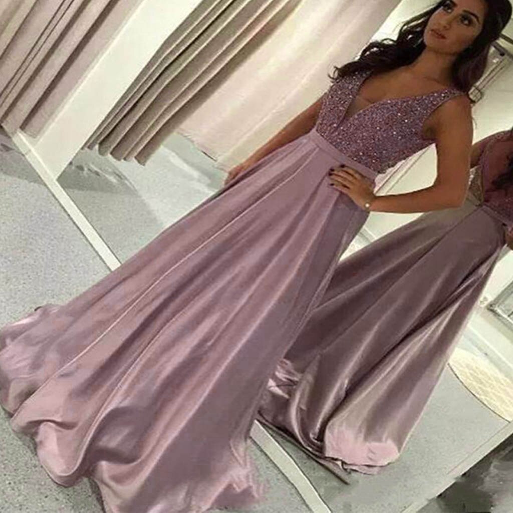 Women Sequined Dress Pink Prom Party Ball Gown Evening V Neck Long Dress Elegant Fashion bodycon dresses women party night