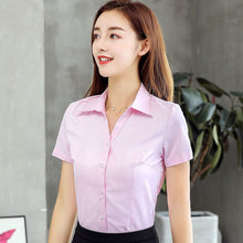 將圖片載入圖庫檢視器 Women&#39;s Korean Style Cotton Blouse Shirt Plus Size Women Solid V Neck Shirts Elegant Women White Work Shirt XXXL
