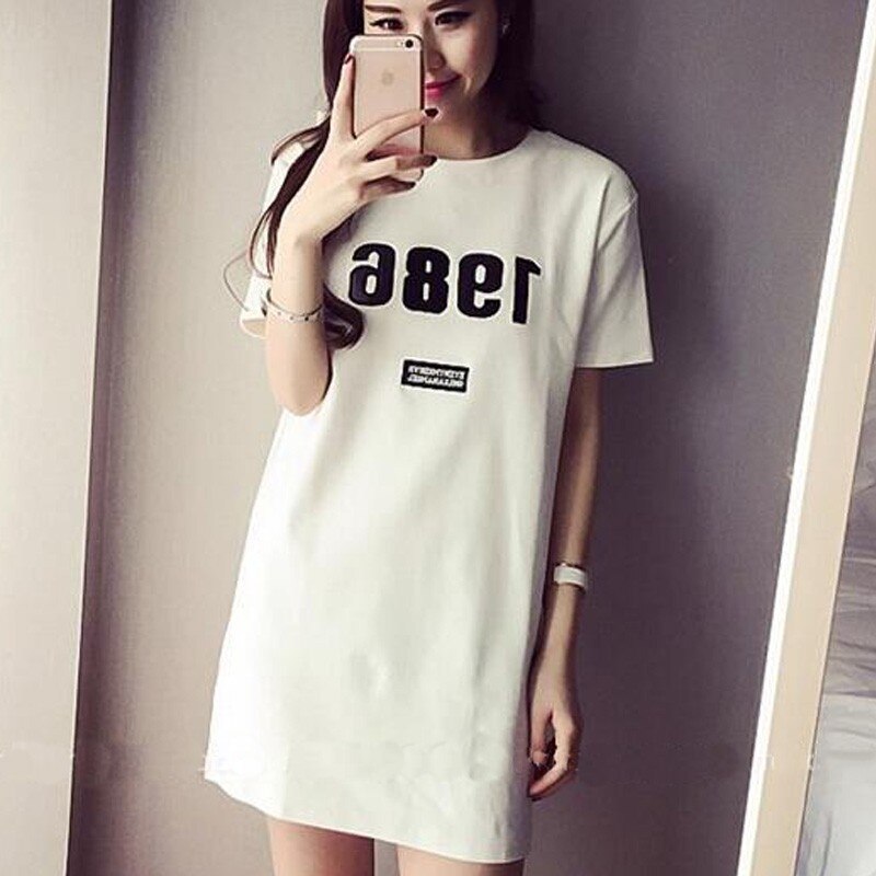 Women's Short Sleeve 1986 T-shirt Dress Cartoon Number Priting Summer Dress Female Novelty Casual Loose Dresses