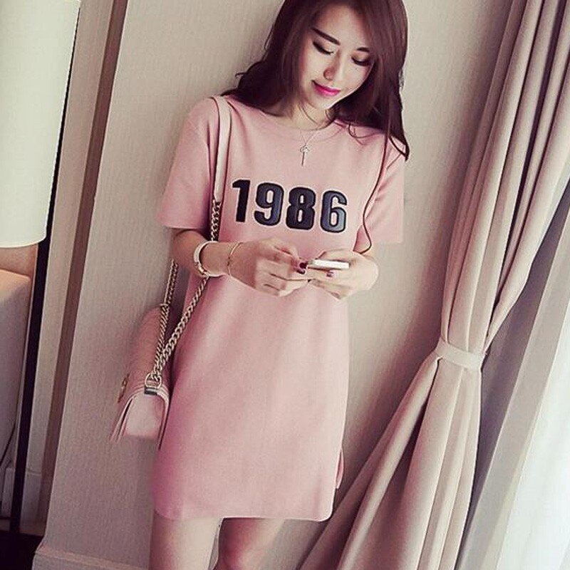 Women's Short Sleeve 1986 T-shirt Dress Cartoon Number Priting Summer Dress Female Novelty Casual Loose Dresses