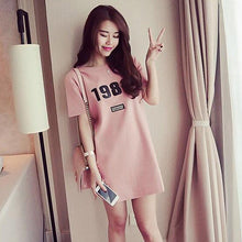 将图片加载到图库查看器，Women&#39;s Short Sleeve 1986 T-shirt Dress Cartoon Number Priting Summer Dress Female Novelty Casual Loose Dresses
