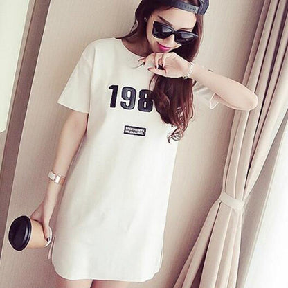 Women's Short Sleeve 1986 T-shirt Dress Cartoon Number Priting Summer Dress Female Novelty Casual Loose Dresses