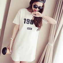 将图片加载到图库查看器，Women&#39;s Short Sleeve 1986 T-shirt Dress Cartoon Number Priting Summer Dress Female Novelty Casual Loose Dresses
