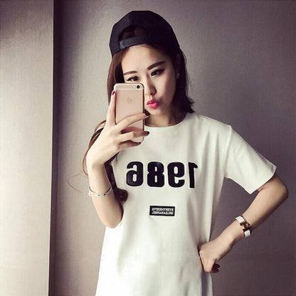 Women's Short Sleeve 1986 T-shirt Dress Cartoon Number Priting Summer Dress Female Novelty Casual Loose Dresses