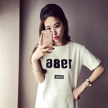 将图片加载到图库查看器，Women&#39;s Short Sleeve 1986 T-shirt Dress Cartoon Number Priting Summer Dress Female Novelty Casual Loose Dresses
