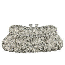 將圖片載入圖庫檢視器 Women Silver Evening Purses and Handbags Wedding Party Dinner Crystal Flower Clutch Bags Minaudiere Bag
