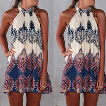 将图片加载到图库查看器，Women Summer Beach Mini Sundress Ladies Casual Sleeveless Swing Boho Short Dress Female Casual Halter mini Dresses New
