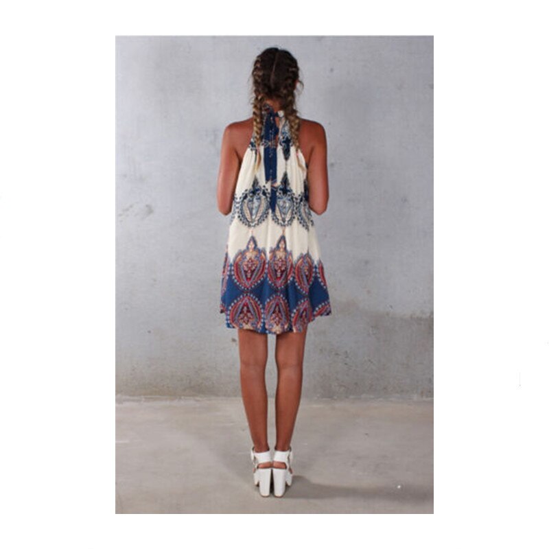 Women Summer Beach Mini Sundress Ladies Casual Sleeveless Swing Boho Short Dress Female Casual Halter mini Dresses New