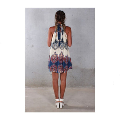 Women Summer Beach Mini Sundress Ladies Casual Sleeveless Swing Boho Short Dress Female Casual Halter mini Dresses New