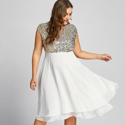 Women's Summer Dress 2020 Elegant Sexy Sequin Evening Party Dress Casual Plus Size Slim Chiffon Ball Gown Dresses White Black 5XL