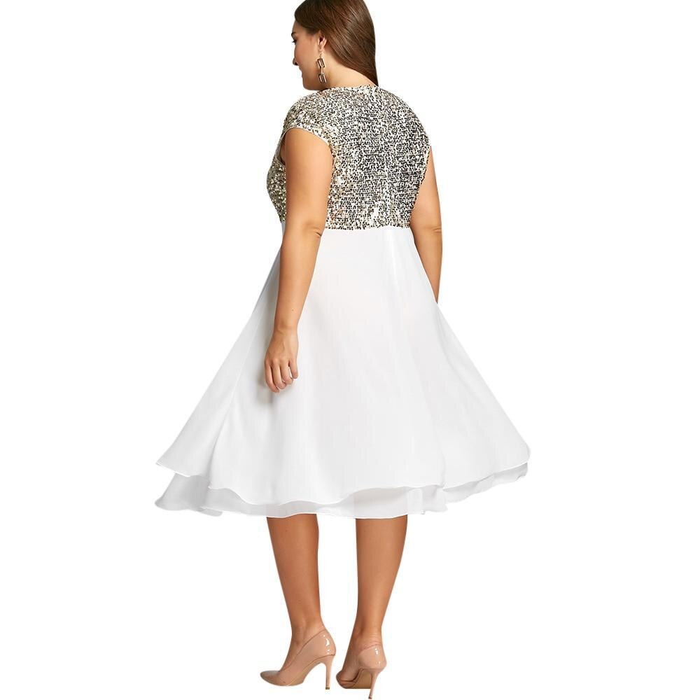 Women's Summer Dress 2020 Elegant Sexy Sequin Evening Party Dress Casual Plus Size Slim Chiffon Ball Gown Dresses White Black 5XL