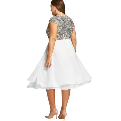 Women's Summer Dress 2020 Elegant Sexy Sequin Evening Party Dress Casual Plus Size Slim Chiffon Ball Gown Dresses White Black 5XL