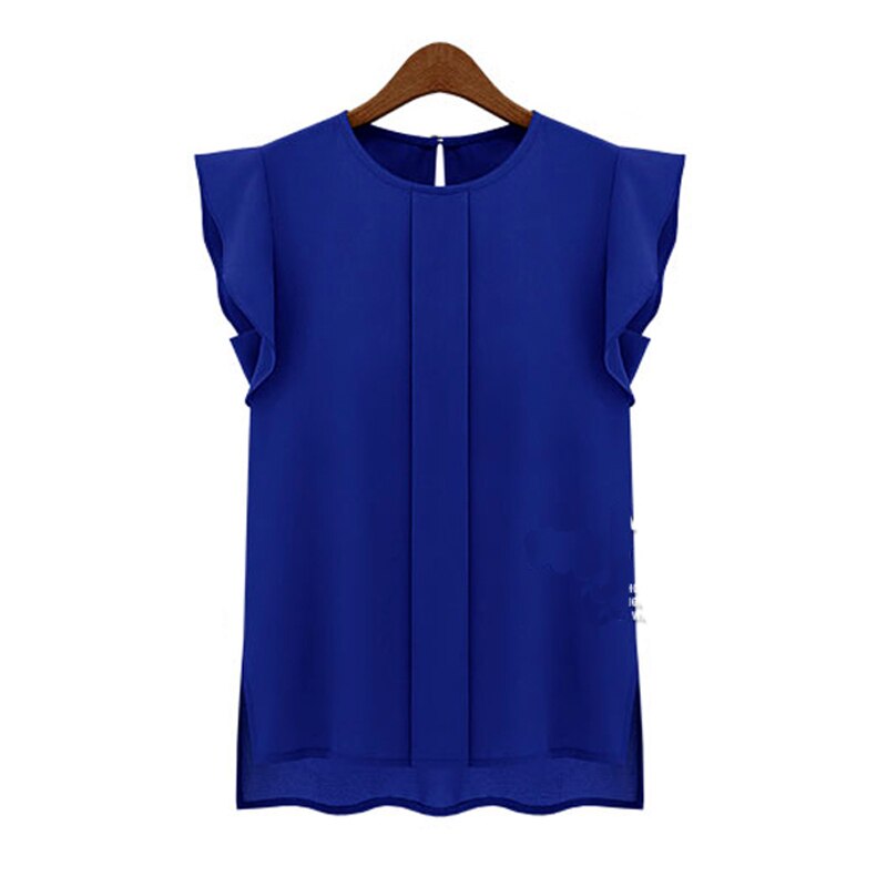 Women Summer Elegant Blouse Office Lady Solid Short Sleeve Chiffon Shirt Ruffle Top