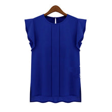 Load image into Gallery viewer, Women Summer Elegant Blouse Office Lady Solid Short Sleeve Chiffon Shirt Ruffle Top
