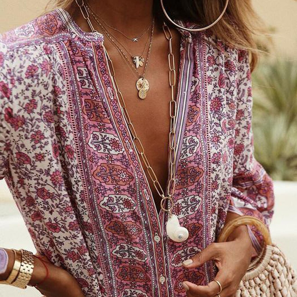 Women Summer Maxi Dress Boho Flowers Print Button Down Flare Sleeve Loose Dress Casual dresses woman party night beach dresses