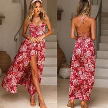 Cargar imagen en el visor de la galería, Women&#39;s Summer Sleeveless Floral Dress Evening Party Beach Long Dress Summer Backless Strap bohemian beach dress
