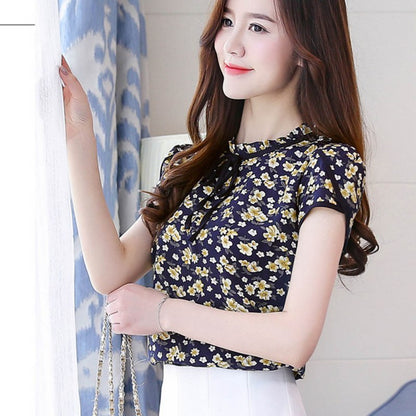 Women Summer Tops Chiffon Blouses Ladies Floral Print Feminine Blouse Short Sleeve Blusas Plus Size 3XL Tops