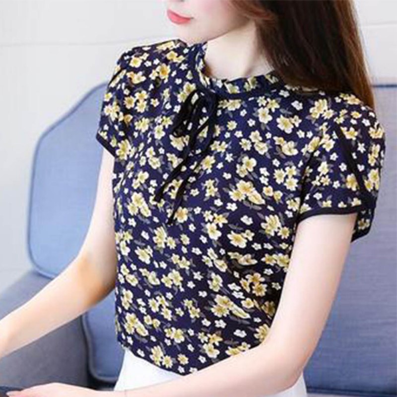Women Summer Tops Chiffon Blouses Ladies Floral Print Feminine Blouse Short Sleeve Blusas Plus Size 3XL Tops