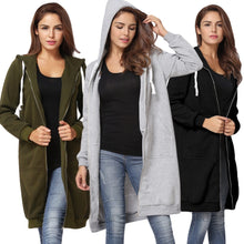 Load image into Gallery viewer, Women&#39;s Hooded Sweater Coats 2019 Harajuku Long Hooded Sweater Coat Kpop Casual Plus Size Pockets Zipper Hoodies Jacket
