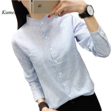 將圖片載入圖庫檢視器 Women Tops And Blouses Spring Summer Thin Striped Blouses Black Blue Office Shirt Long Sleeve Shirts Casual Blusas
