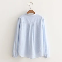 將圖片載入圖庫檢視器 Women Tops And Blouses Spring Summer Thin Striped Blouses Black Blue Office Shirt Long Sleeve Shirts Casual Blusas
