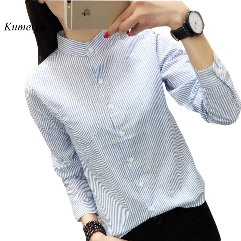 Women Tops And Blouses Spring Summer Thin Striped Blouses Black Blue Office Shirt Long Sleeve Shirts Casual Blusas