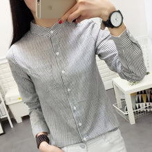 將圖片載入圖庫檢視器 Women Tops And Blouses Spring Summer Thin Striped Blouses Black Blue Office Shirt Long Sleeve Shirts Casual Blusas
